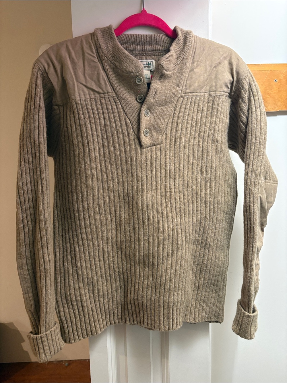 L.L. Bean Men's Taupe Ribbed Henley Sweater